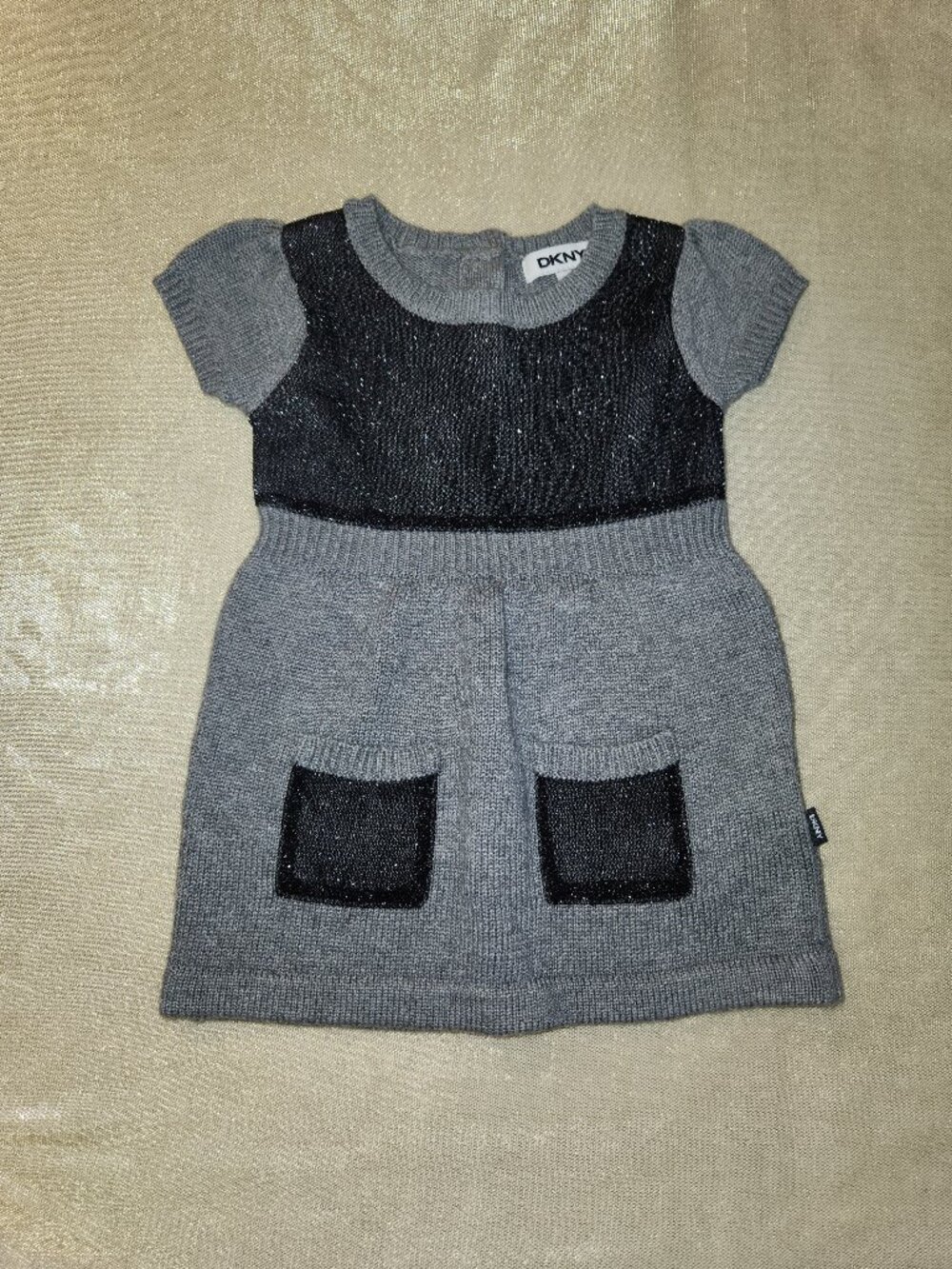 DKNY Baby Girls Gray Black Knit Sweater Dress 12 Months Short Sleeve